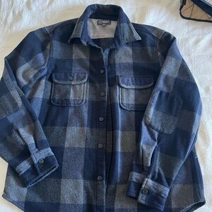 Wallin & Bros Blue and Gray Plaid Wool Blend Button up Mens Medium